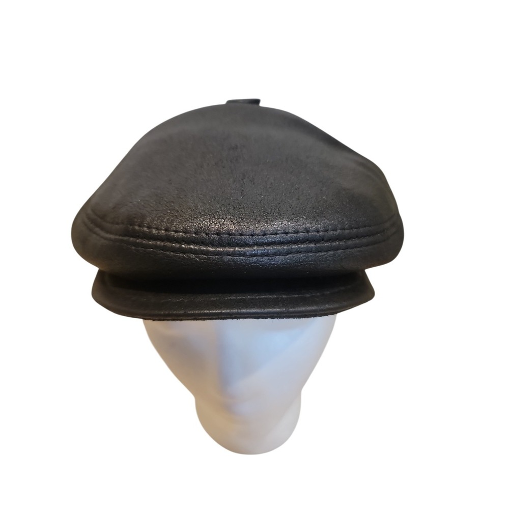 Newsboy Driving Hat Cap Black Leather w/Faux Fur Lining Ear Flap Covers NICE